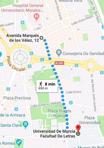 Map. Hotel El Churra - Facultad de Letras